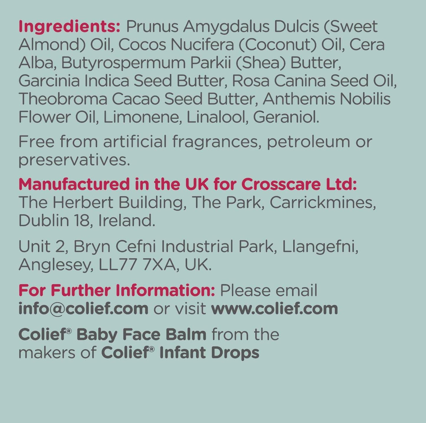 Colief Baby Face Balm | 100% Natural Oils & Butters for Infants | Gently Moisturise Baby's Dry & Sensitive Skin | Contains Shea Butter, Chamomile, Rosehip Oil, Coconut Oil | for Babies 3+ Months 50g