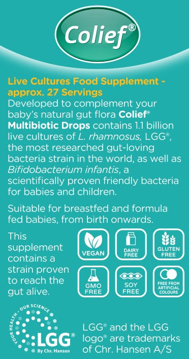 Colief Multibiotic Drops Baby| 2 Probiotic Strains Lactobacillus Rhamnosus &Bifidobacterium Infantis | Suitable From Birth |1.1 Billion Live Cultures For Newborns | Scientically Proven Friendly Bacteria For Babies & Children | 8ml