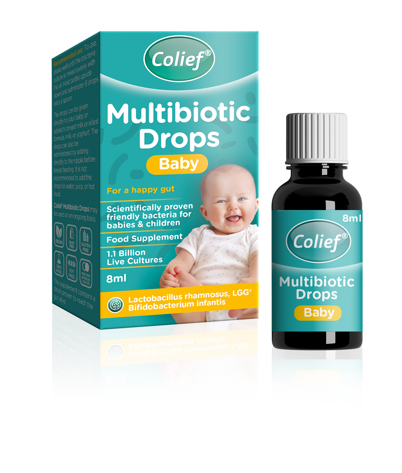 Colief Multibiotic Drops Baby| 2 Probiotic Strains Lactobacillus Rhamnosus &Bifidobacterium Infantis | Suitable From Birth |1.1 Billion Live Cultures For Newborns | Scientically Proven Friendly Bacteria For Babies & Children | 8ml