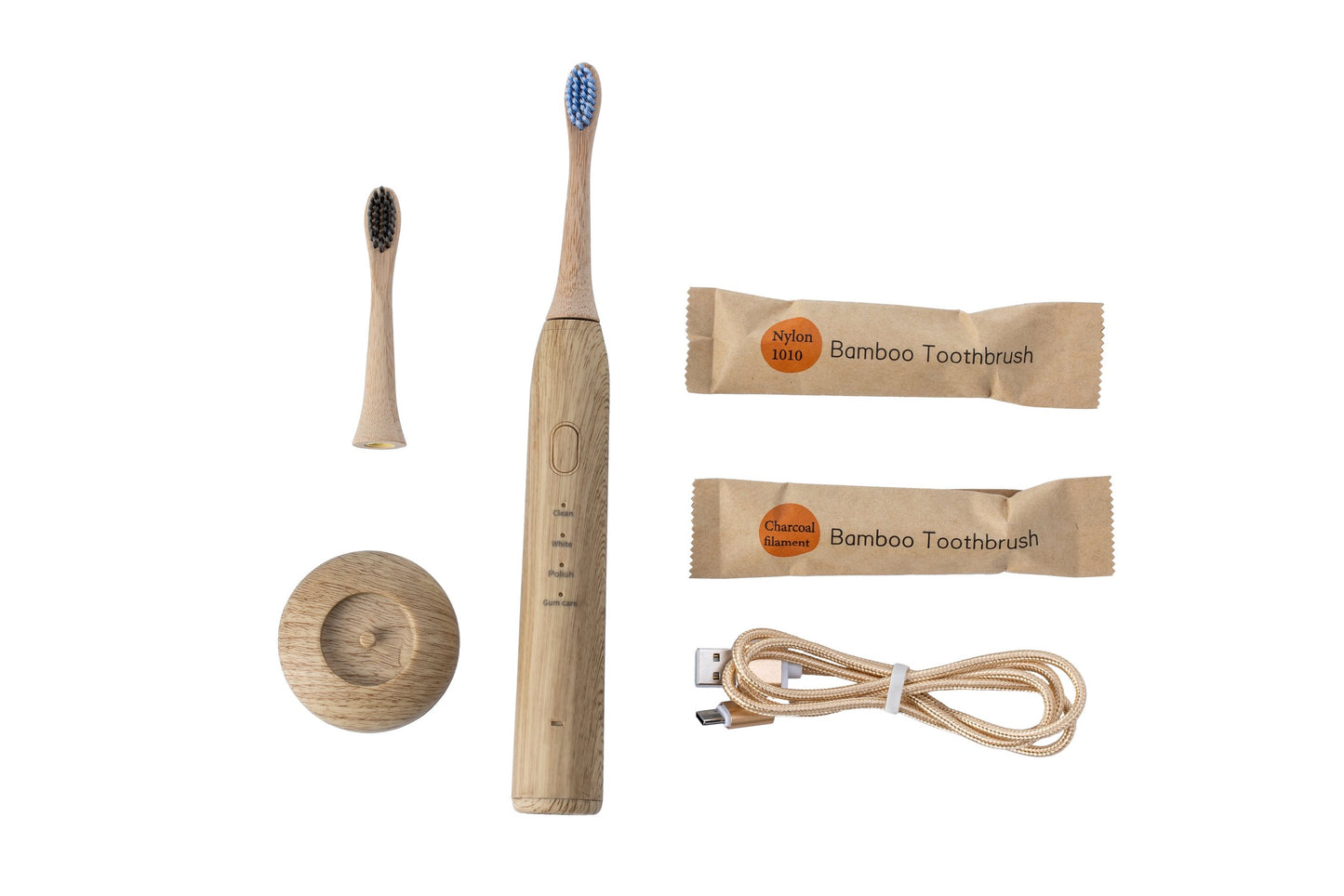 The Clean Toothbrush | Eco-Friendly and Socially Responsible Electric Toothbrush | with Waterproof IPX7 Smart Sonic Technology and USB Charger | Includes 2 Replacement Bamboo Toothbrush Heads