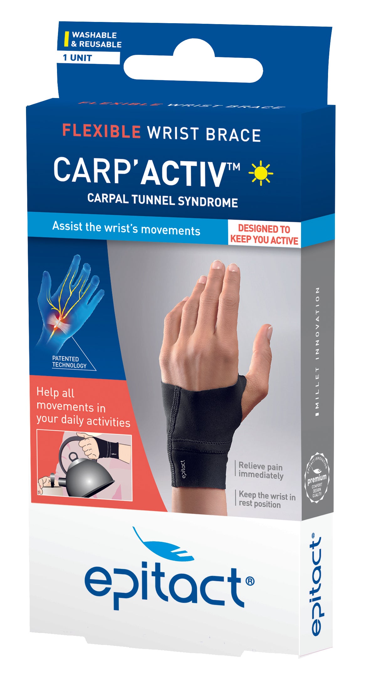 Epitact CARP'ACTIV™ - Day - for Carpal Tunnel Syndrome - Flexible Wrist Brace (Right Hand)