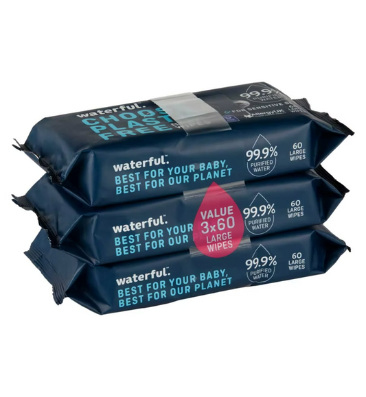 Waterful Plastic Free Baby Wipes 60s (3 x packs)